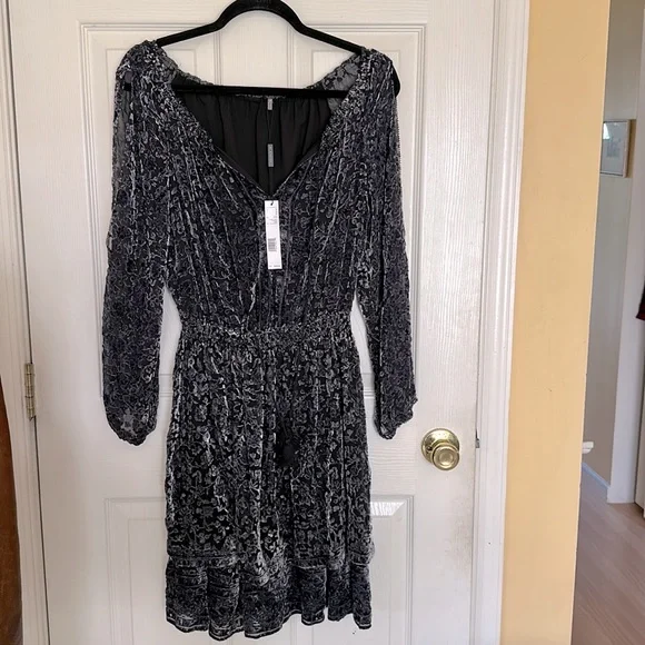 chiffon ruffle dress long sleeve Ulla Johnson | Women's Rhea Shirt Dress with Ruffle Skirt in Black Chiffon Long Sleeve Midi Dress